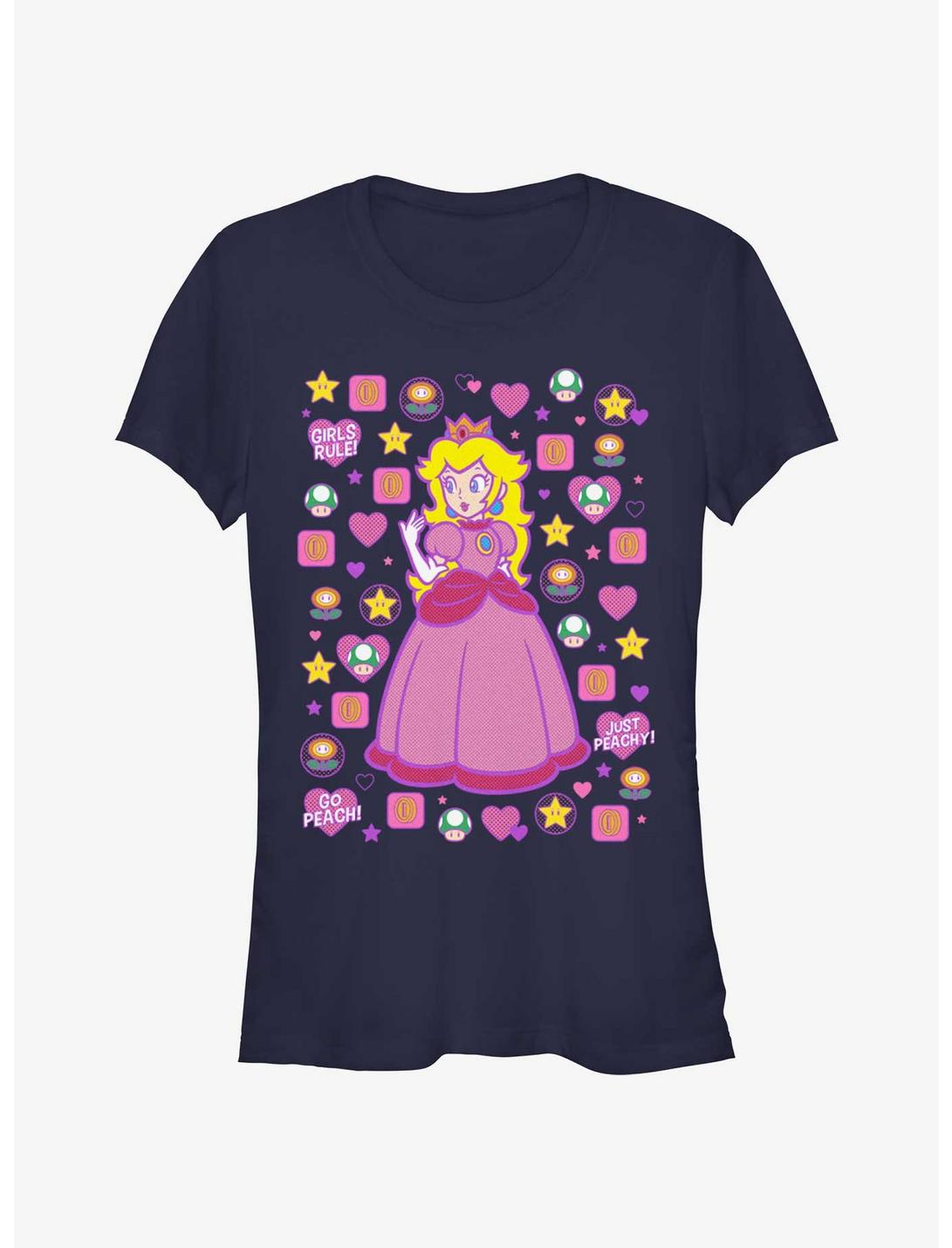 Mario Princess Peach Girl's T-Shirt, NAVY, hi-res