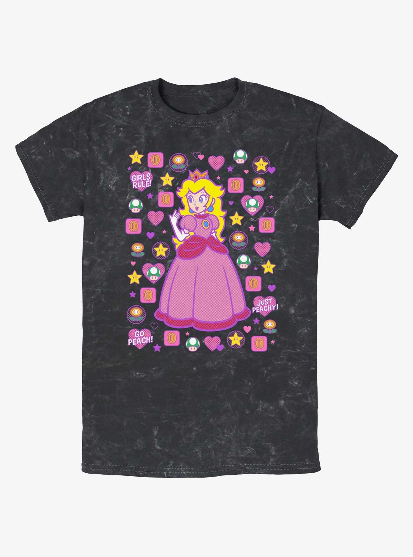 Mario Princess Peach Mineral Wash T-Shirt, BLACK, hi-res
