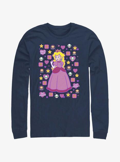 Mario Princess Peach Long Sleeve T Shirt Blue Hot Topic 