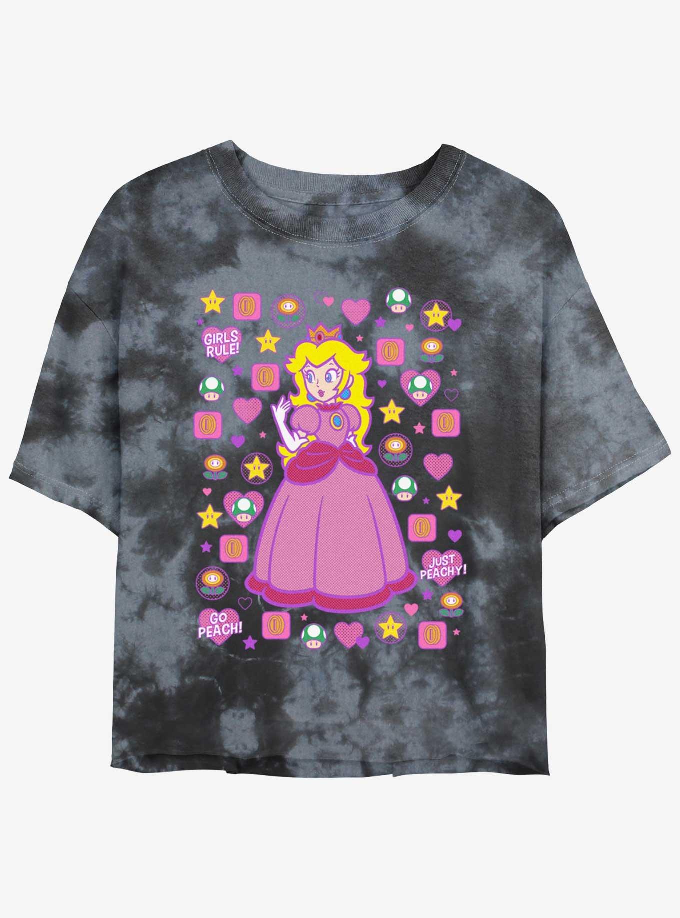 Mario Princess Peach Girls Tie-Dye Crop T-Shirt, BLKCHAR, hi-res
