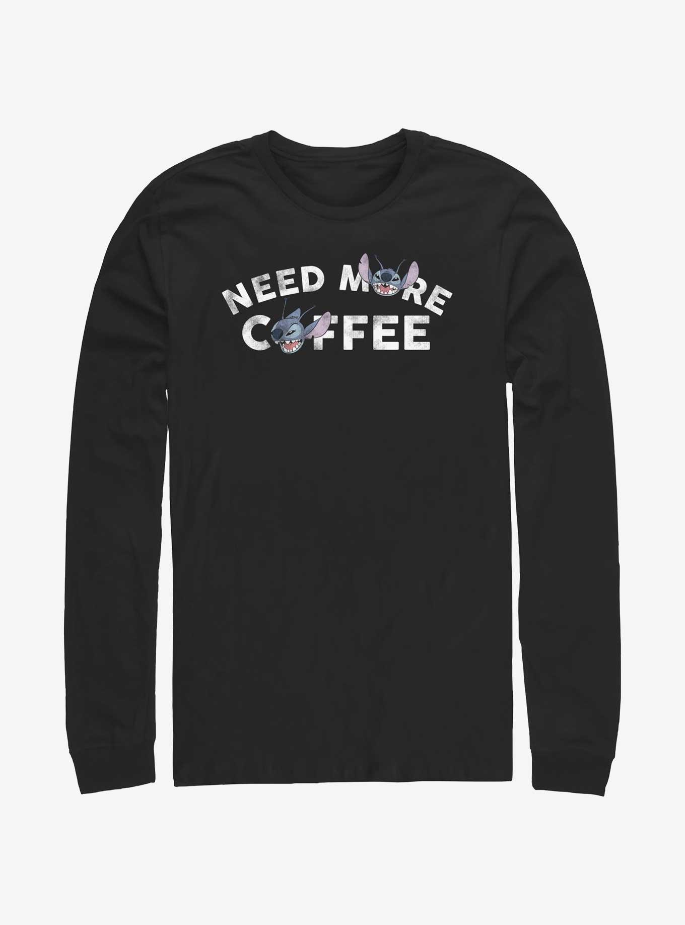 Disney Lilo & Stitch Need More Coffee Long-Sleeve T-Shirt, BLACK, hi-res