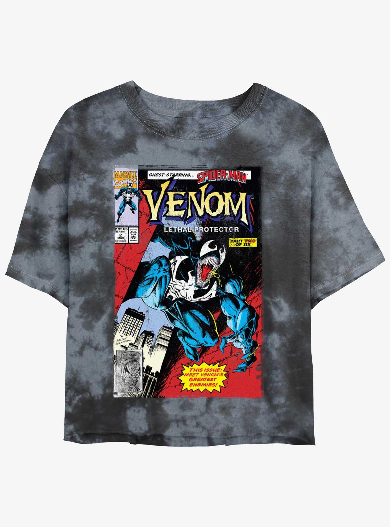 Marvel Venom Lethal Protector Comic Cover Girls Tie-Dye Crop T-Shirt, BLKCHAR, hi-res