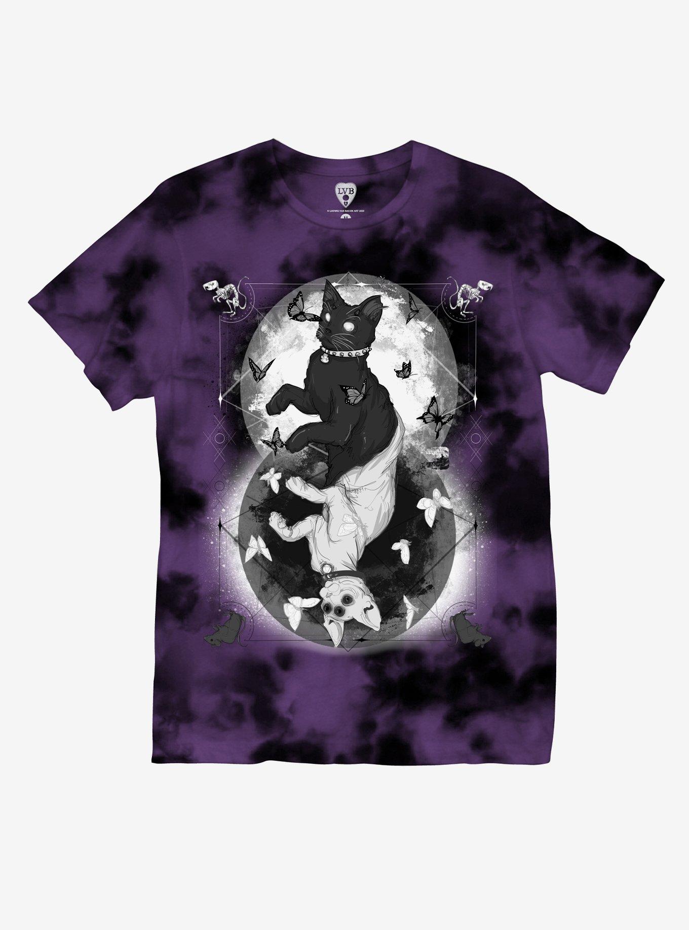 Yin-Yang Cat Tie-Dye Boyfriend Fit Girls T-Shirt By LVB Art, MULTI, hi-res