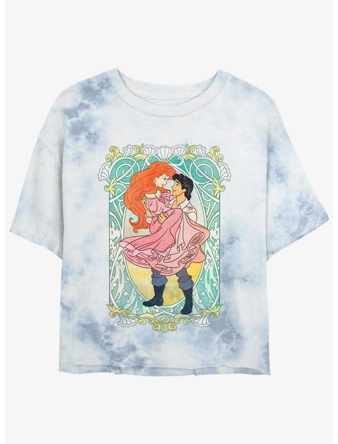 Disney The Little Mermaid Ariel and Eric Ever After Womens Tie-Dye Crop T-Shirt, WHITEBLUE, hi-res