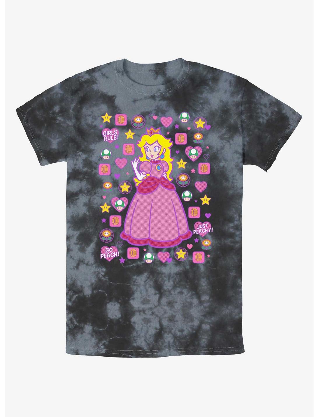 Mario Princess Peach Tie-Dye T-Shirt, BLKCHAR, hi-res