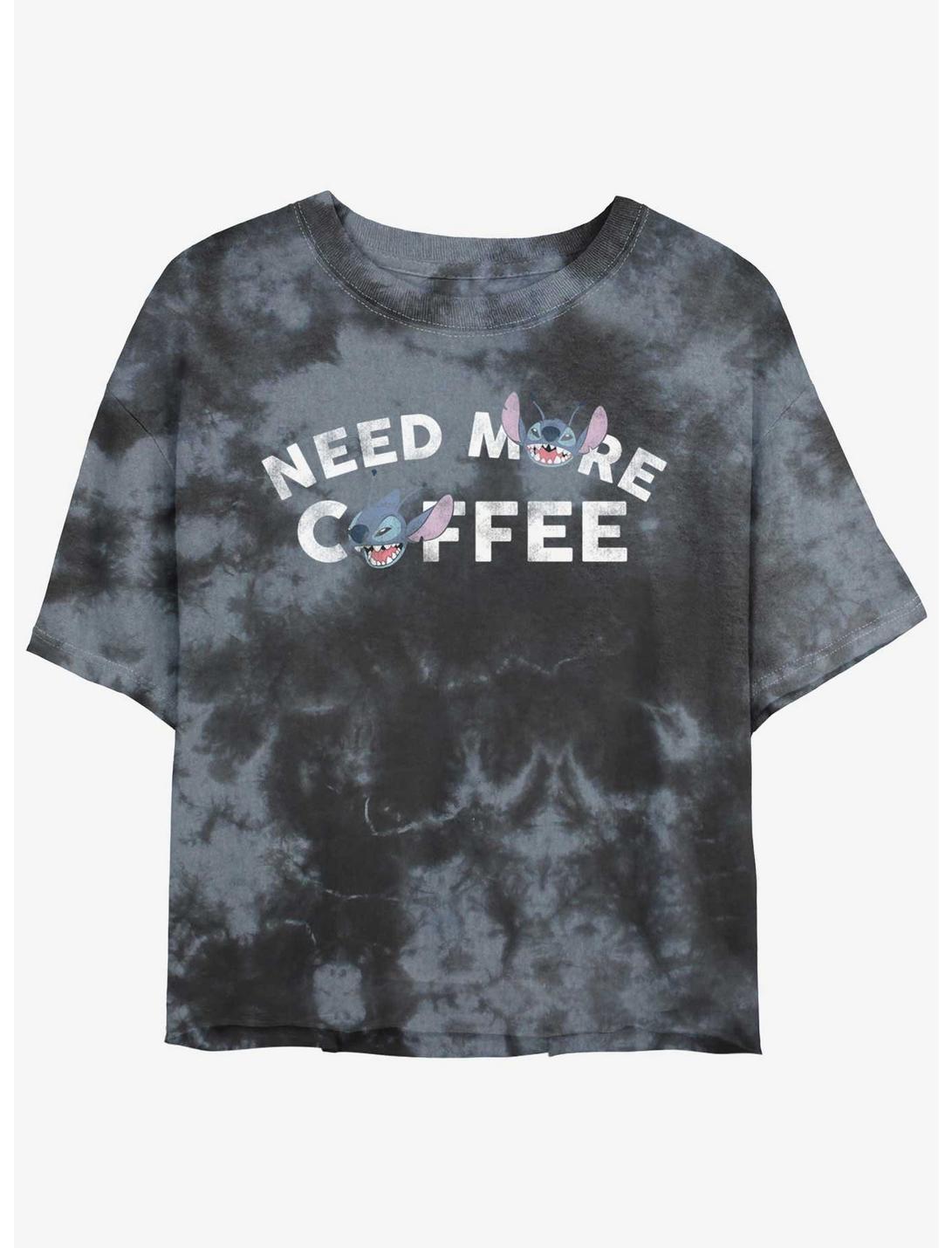 Disney Lilo & Stitch Need More Coffee Womens Tie-Dye Crop T-Shirt, BLKCHAR, hi-res