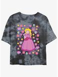 Mario Princess Peach Womens Tie-Dye Crop T-Shirt, BLKCHAR, hi-res