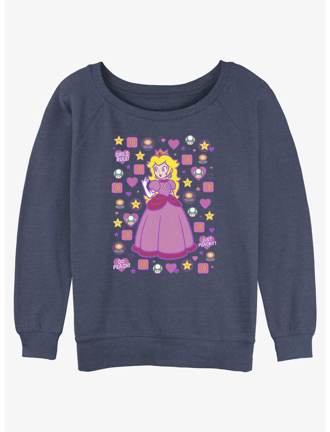 Mario Princess Peach Womens Slouchy Sweatshirt, BLUEHTR, hi-res