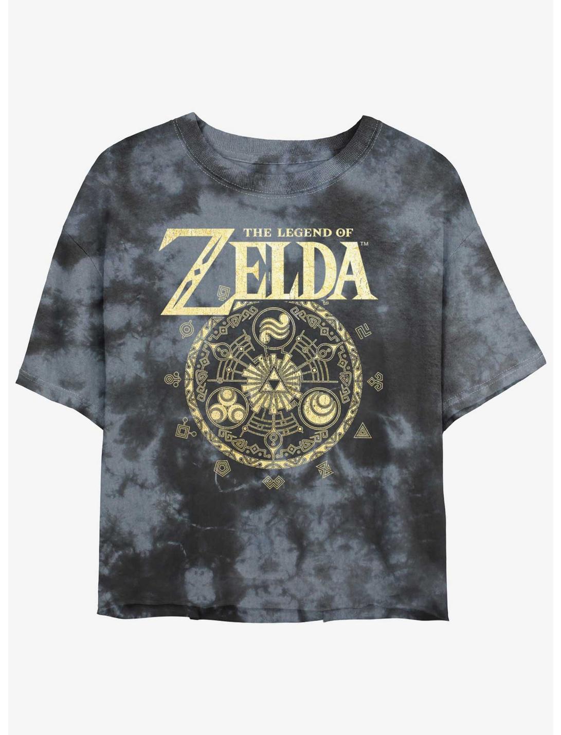 The Legend of Zelda Marks of the Goddesses Womens Tie-Dye Crop T-Shirt, BLKCHAR, hi-res