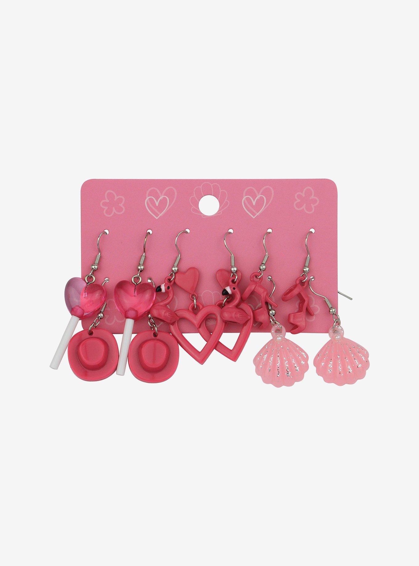 Pink Heart Shell Hat Drop Earring Set, , hi-res