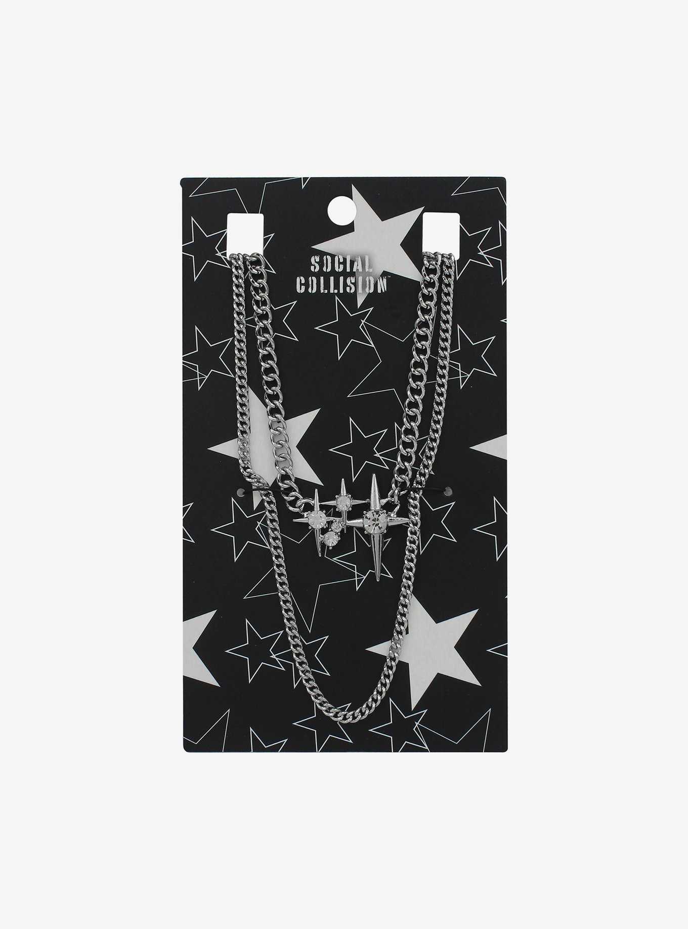 Social Collision Triple Star Layered Chain Necklace, , hi-res