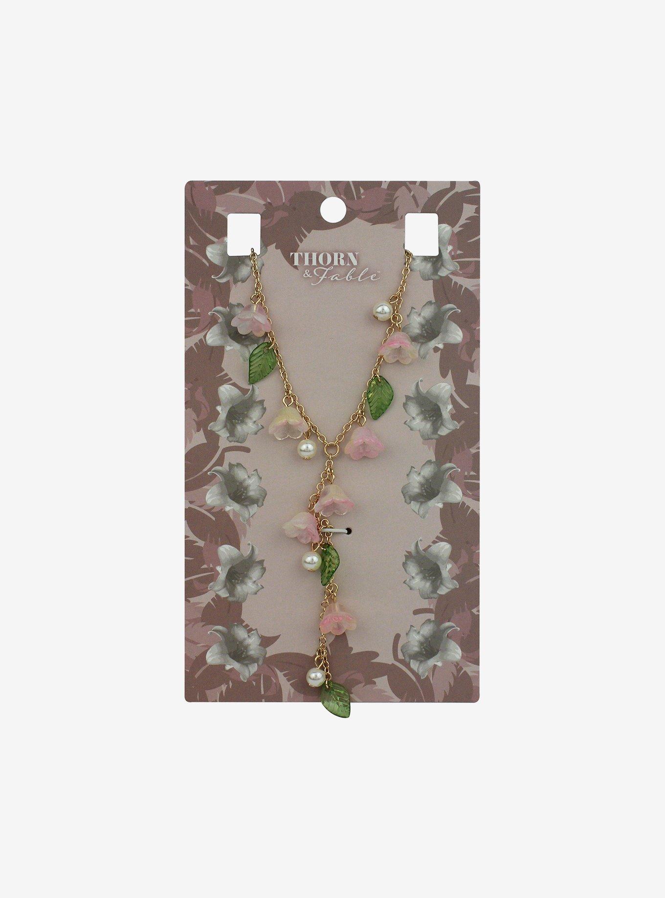 Thorn & Fable Pink Flower Lariat Necklace, , hi-res