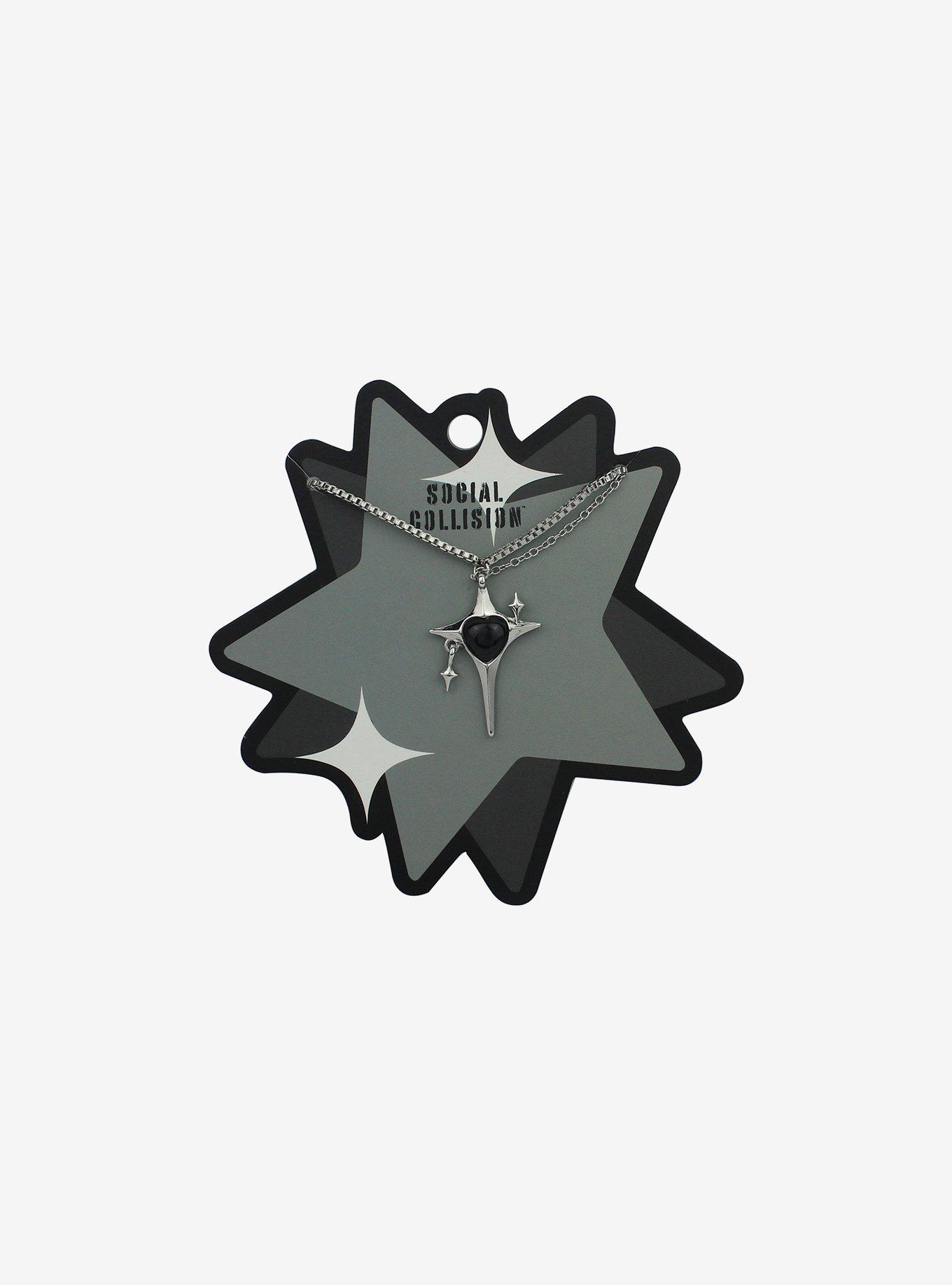 Social Collision Black & Silver Sparkle Pendant Necklace, , hi-res