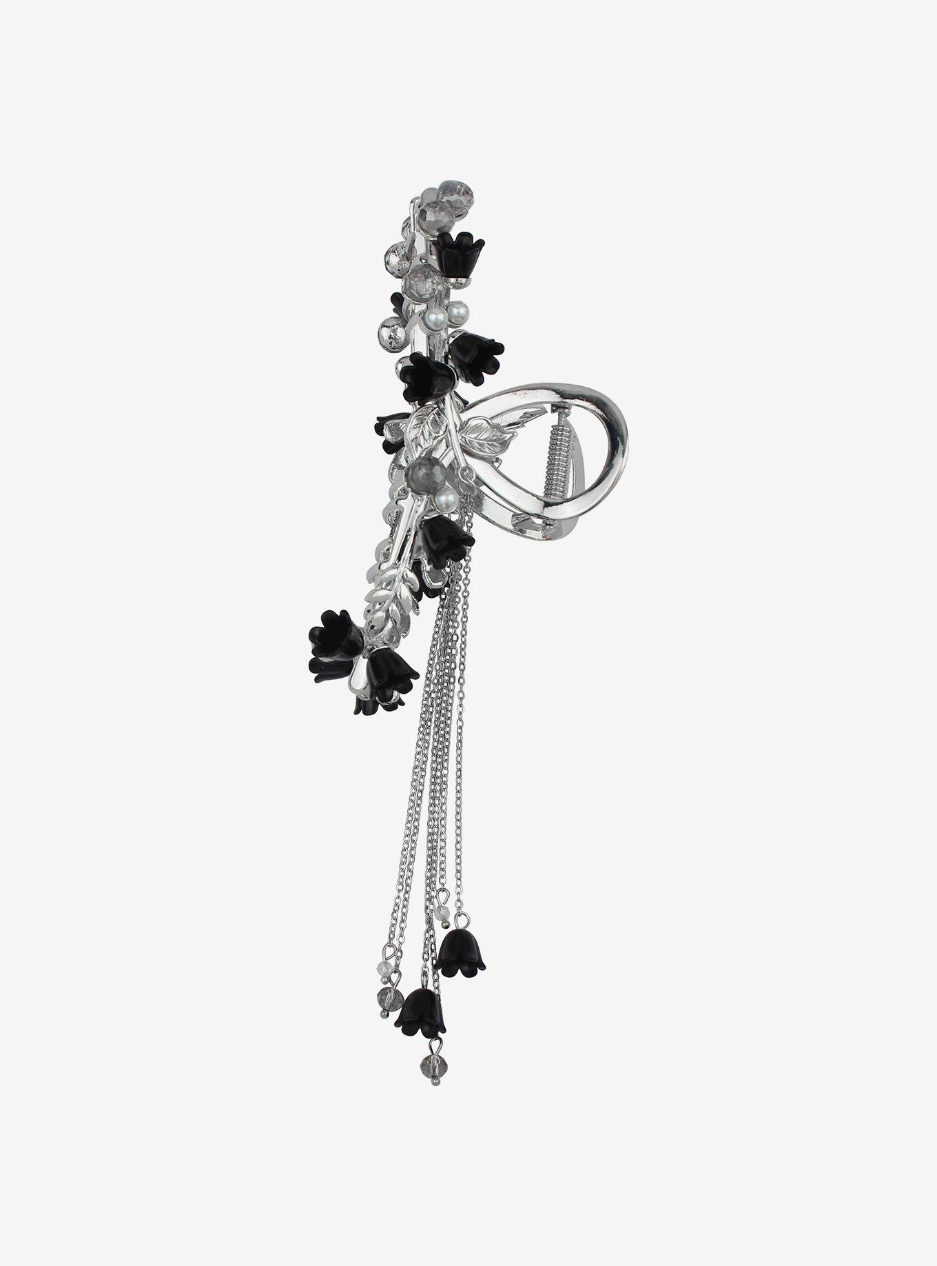 Thorn & Fable Black Floral Claw Hair Clip, , hi-res