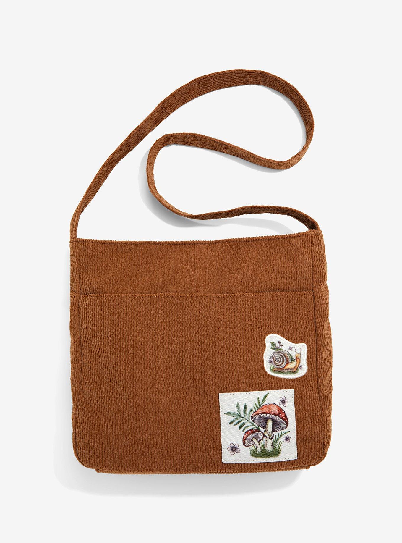 Brown Corduroy Mushroom Patch Messenger Bag, , hi-res