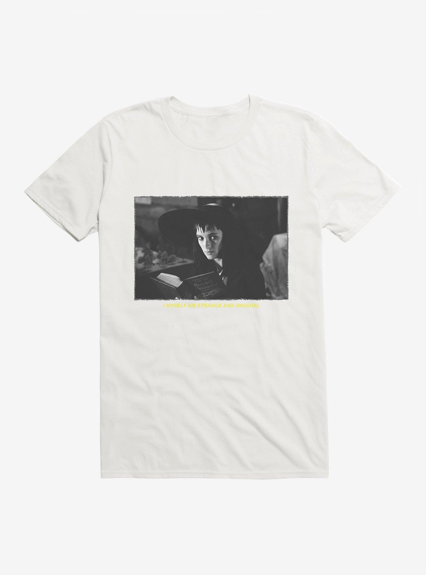 Beetlejuice Lydia I Myself Am Strange And Unusual T-Shirt, WHITE, hi-res
