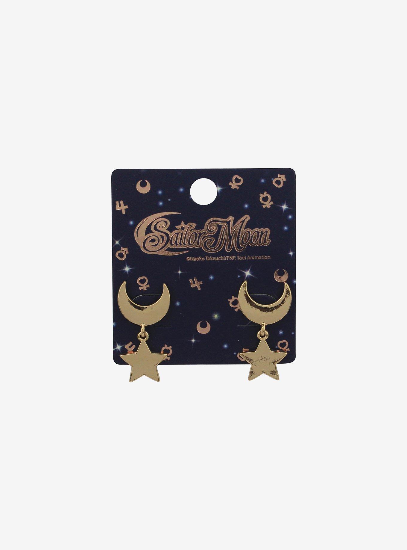 Sailor Moon Crescent Moon Star Drop Earrings