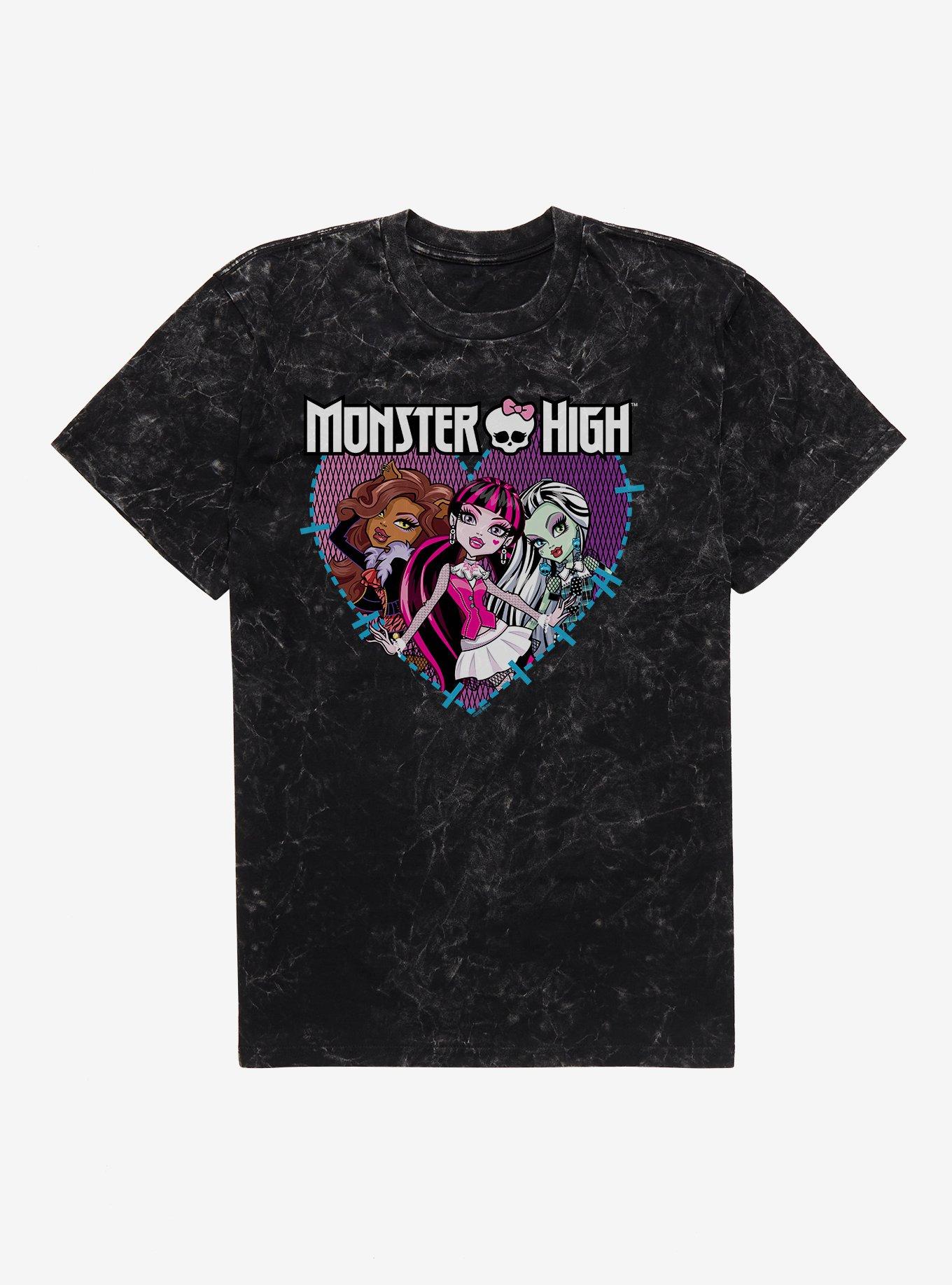 Monster High Stitched Heart Group Pose Mineral Wash T-Shirt, BLACK MINERAL WASH, hi-res