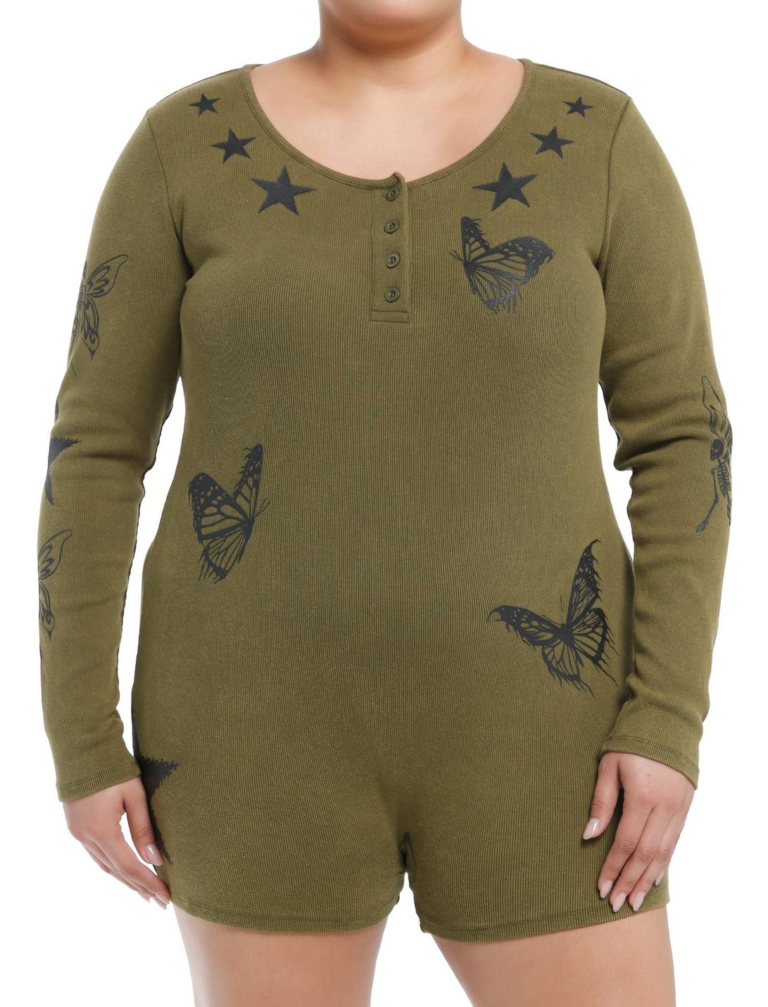 Social Collision Fairy Grunge Long-Sleeve Romper Plus Size, GREEN, hi-res