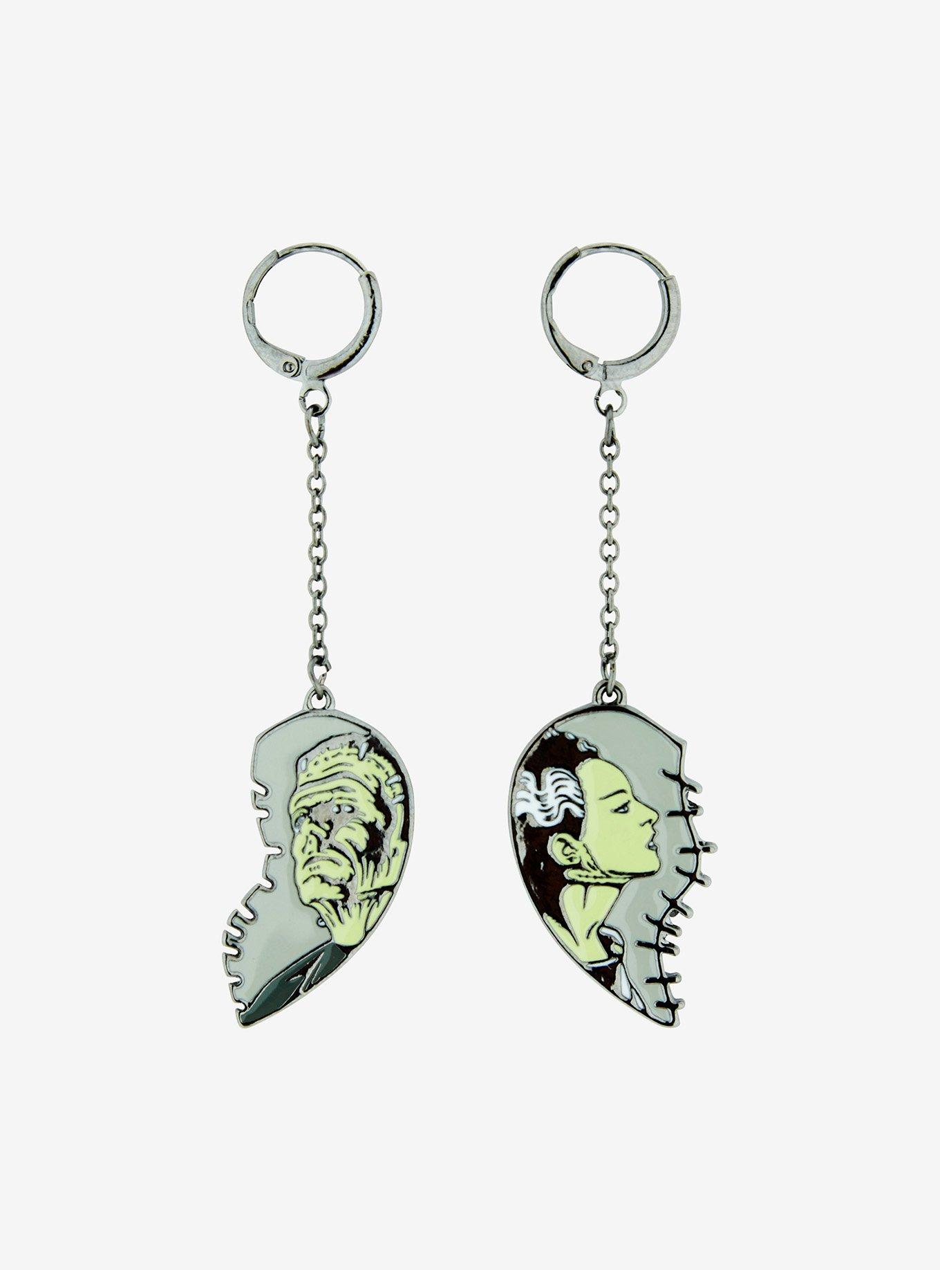 Universal Monsters Bride Of Frankenstein Broken Heart Mismatch Mini Hoop Earrings