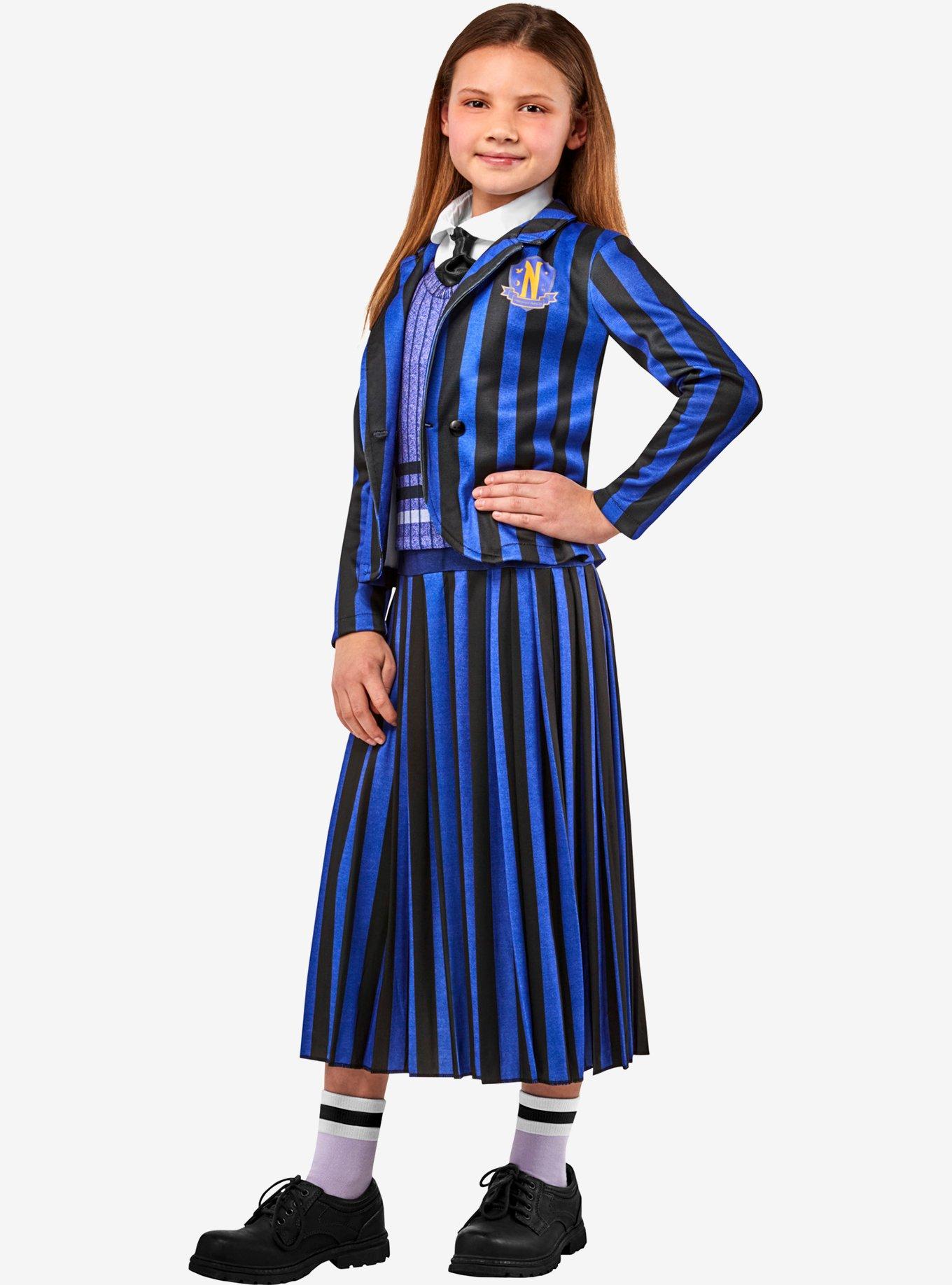 Wednesday Nevermore Academy Uniform Youth Costume, BLUE STRIPE, hi-res