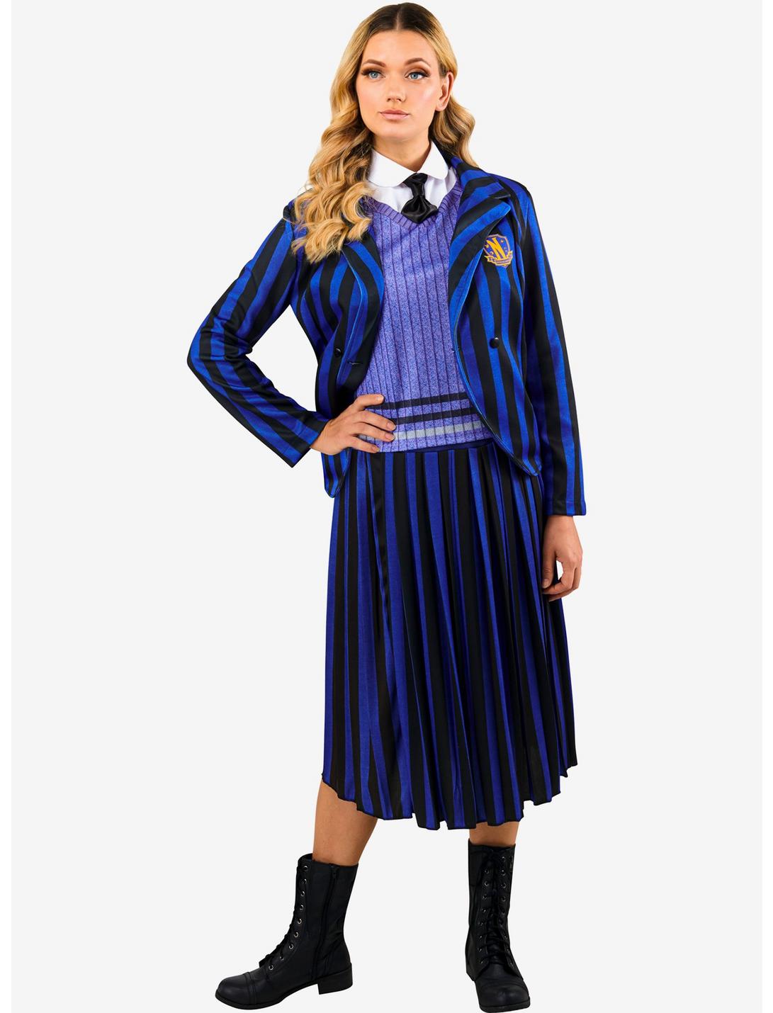 Wednesday Nevermore Academy Uniform Adult Costume, BLUE STRIPE, hi-res