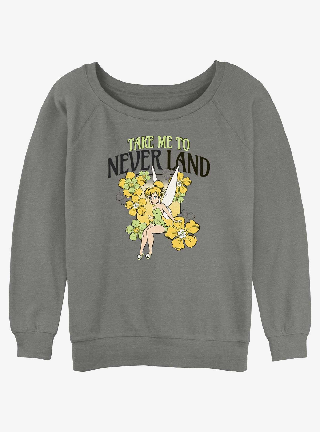 Disney Tinker Bell Tulips Take Me To Never Land Girls Slouchy Sweatshirt, GRAY HTR, hi-res