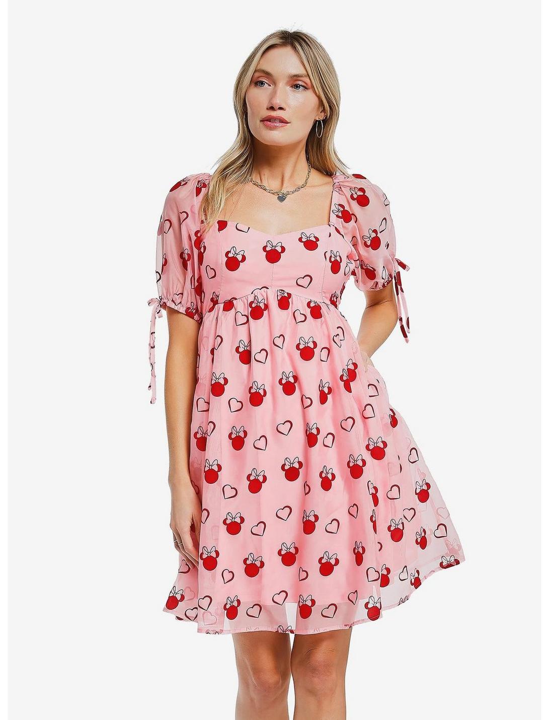 Disney Minnie Mouse Sweetheart Pink Puff-Sleeved Dress, MULTI, hi-res