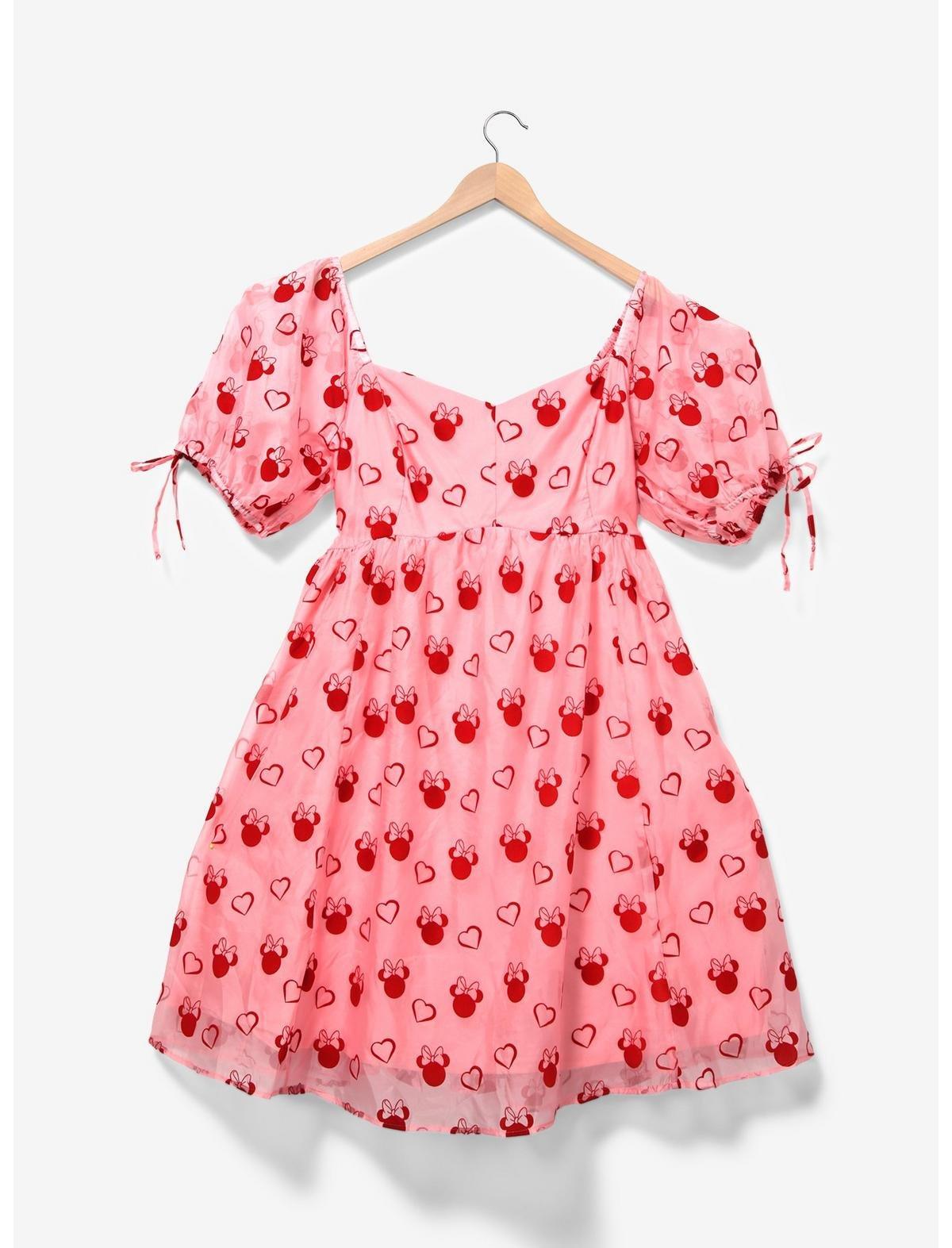 Disney Minnie Mouse Sweetheart Pink Puff-Sleeved Plus Size Dress, MULTI, hi-res