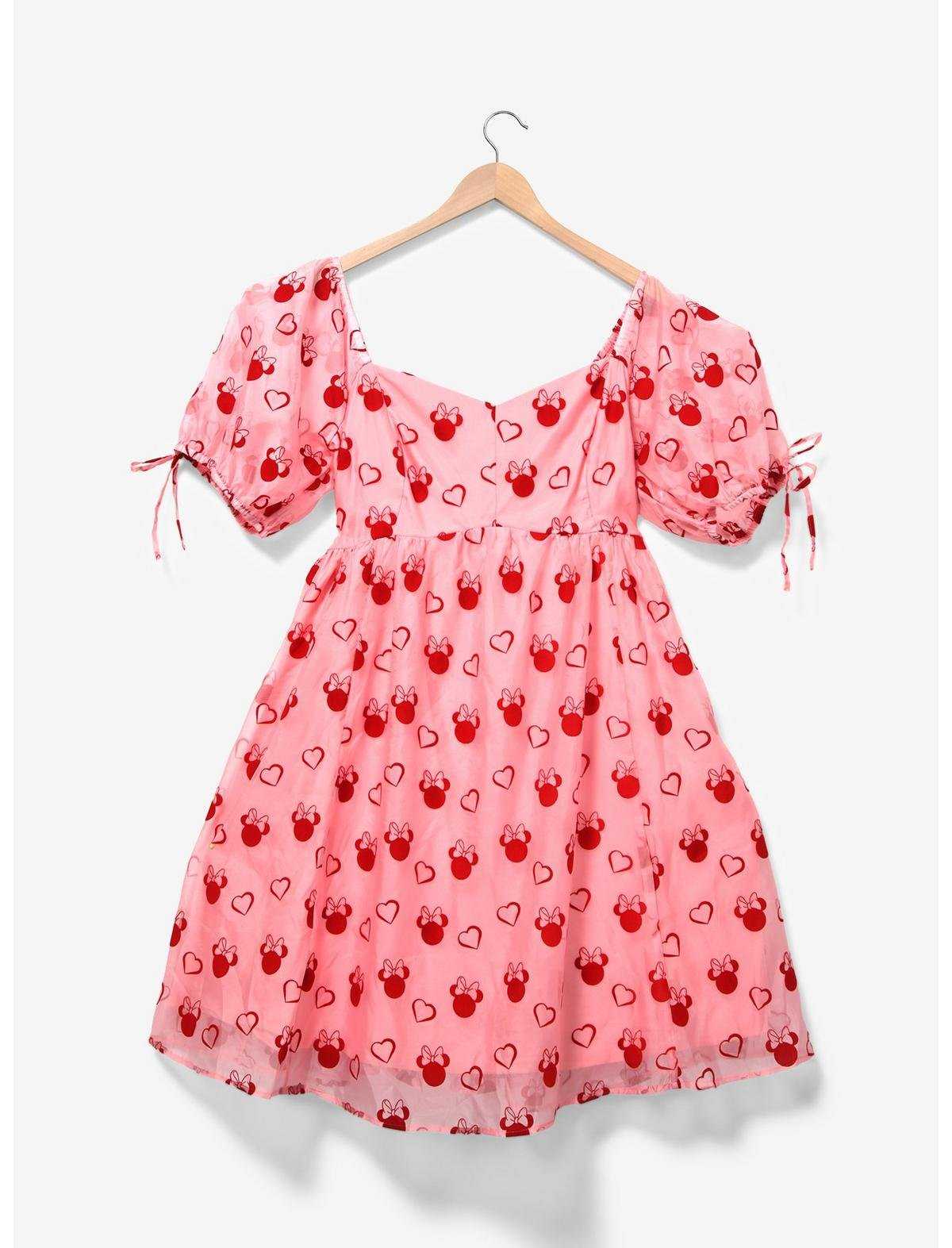 Disney Minnie Mouse Sweetheart Pink Puff-Sleeved Plus Size Dress, , hi-res
