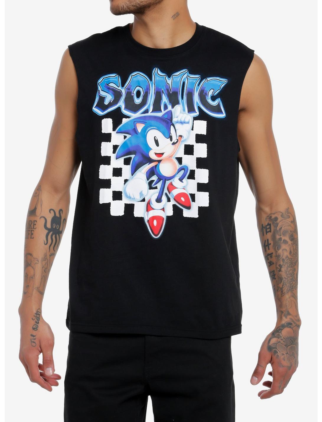 Sonic The Hedgehog Checkered Muscle Tank Top, BLACK, hi-res