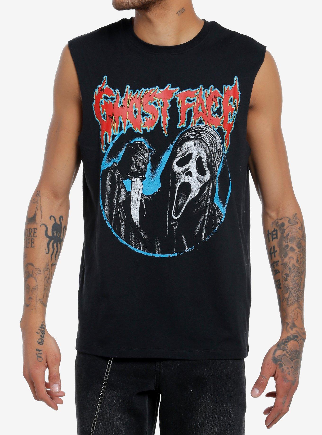 Scream Ghost Face Portrait Muscle Tank Top, BLACK, hi-res