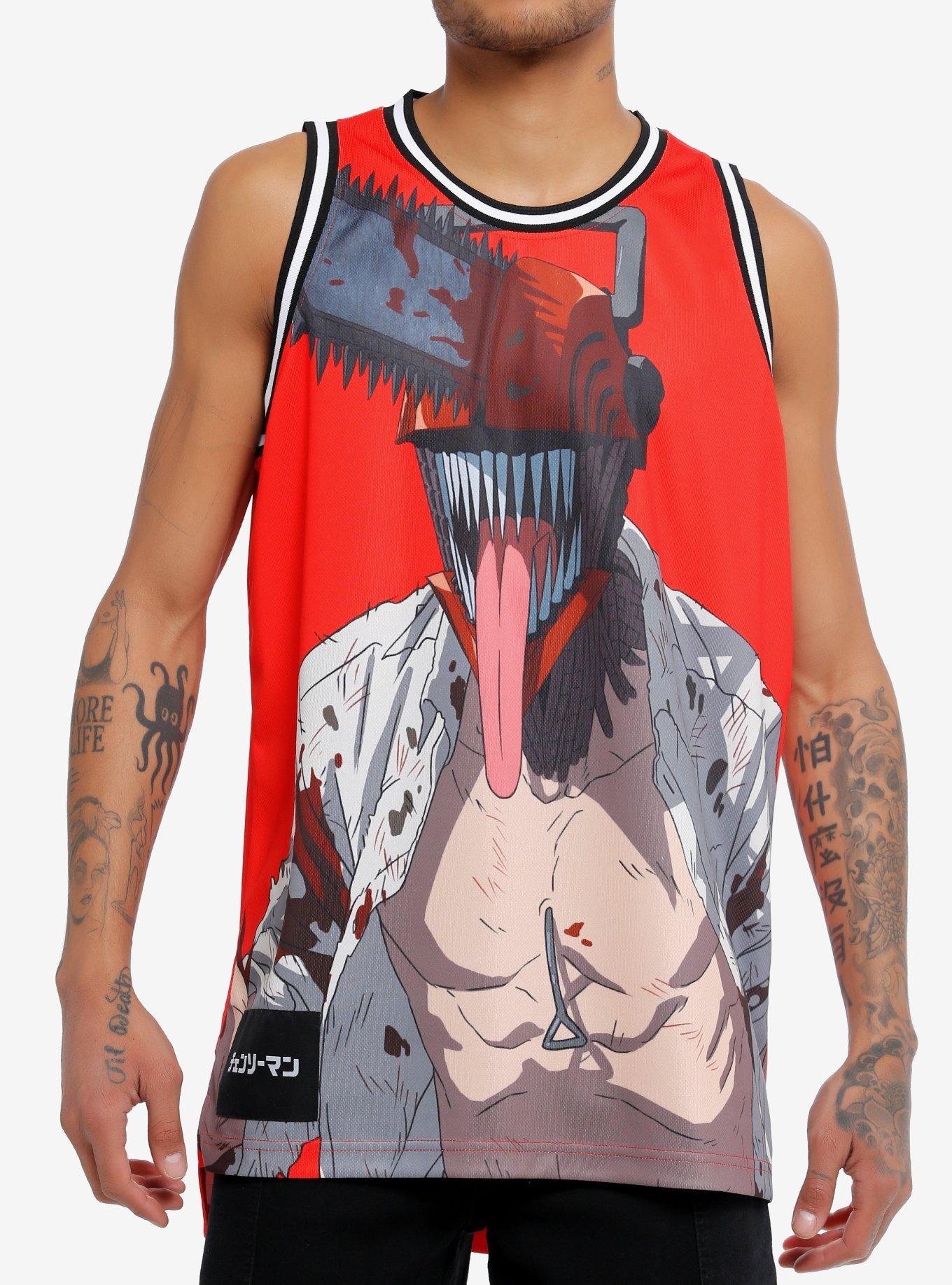 Chainsaw Man Varsity Basketball Jersey Tank Top, RED, hi-res