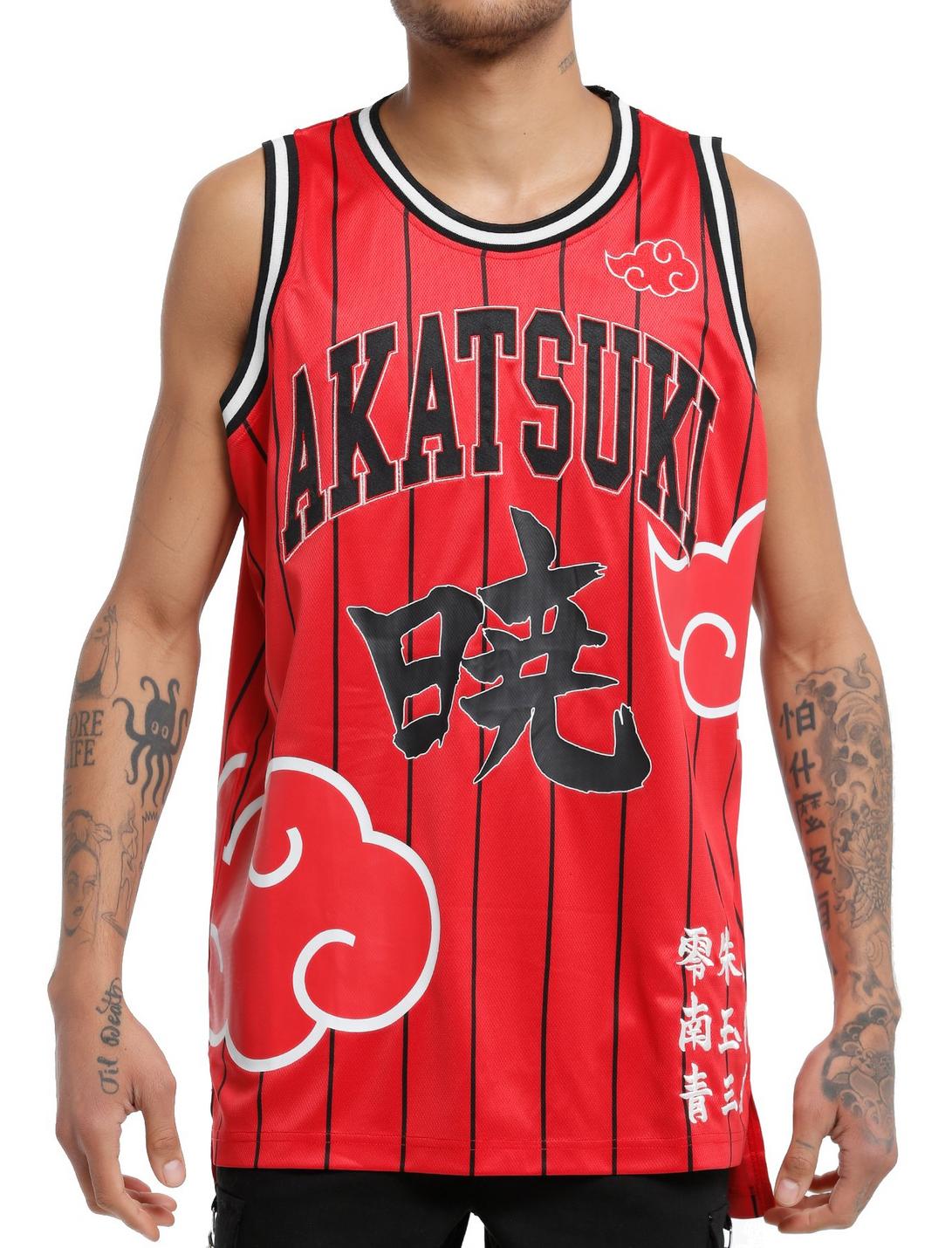 Naruto Shippuden Akatsuki Striped Basketball Jersey Tank Top, RED, hi-res