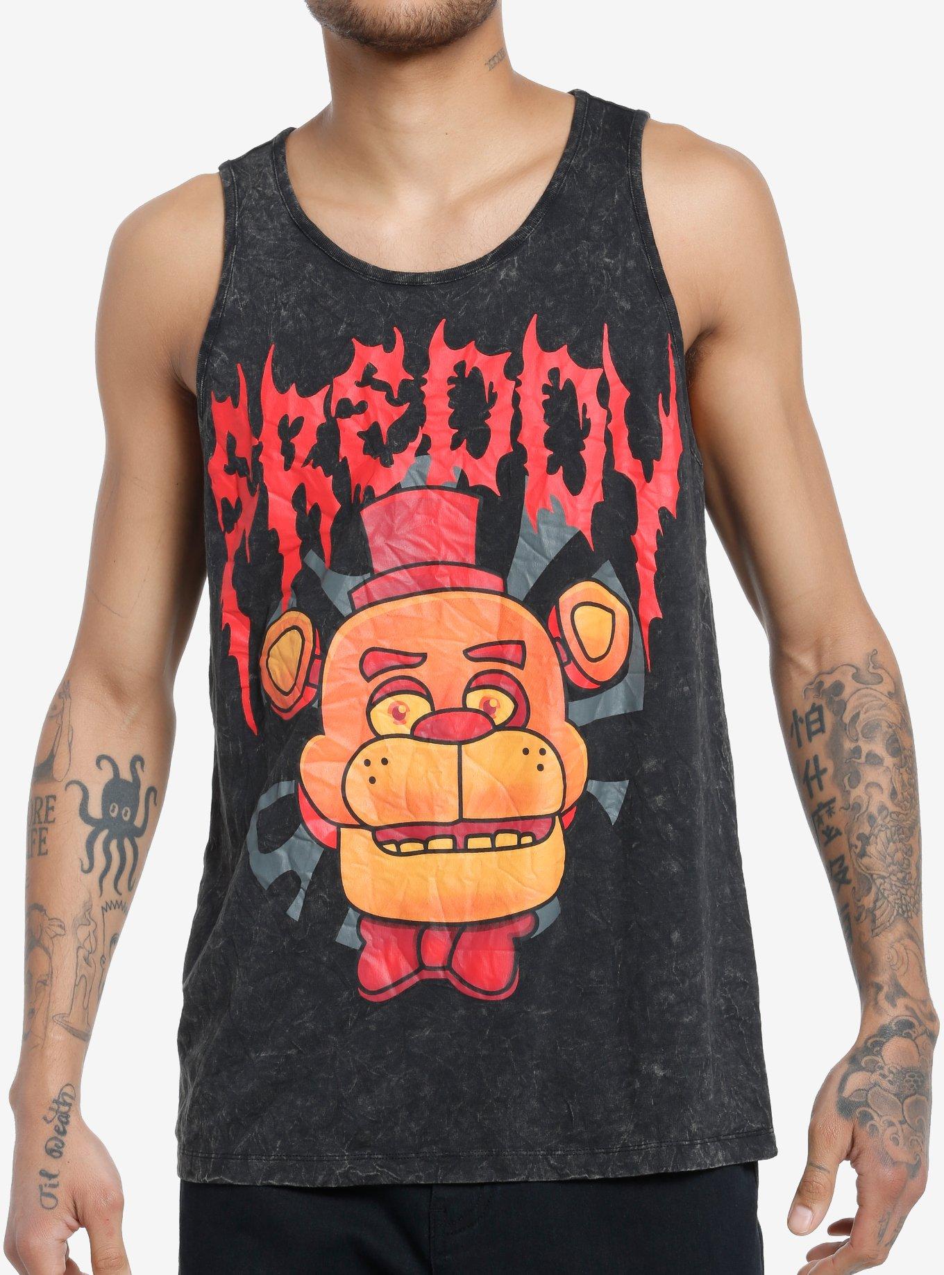 Five Nights At Freddy's Dark Wash Muscle Tank Top, BLACK, hi-res