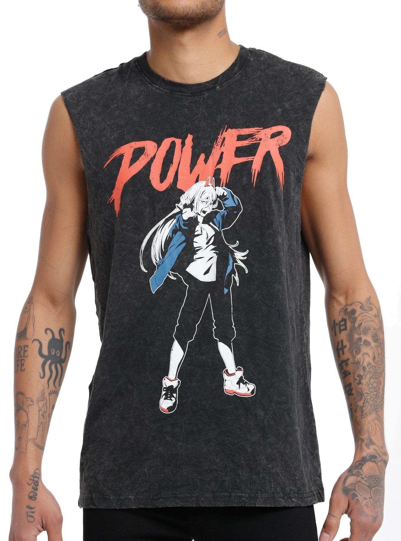 Chainsaw Man Power Dark Wash Muscle Tank Top, BLACK, hi-res