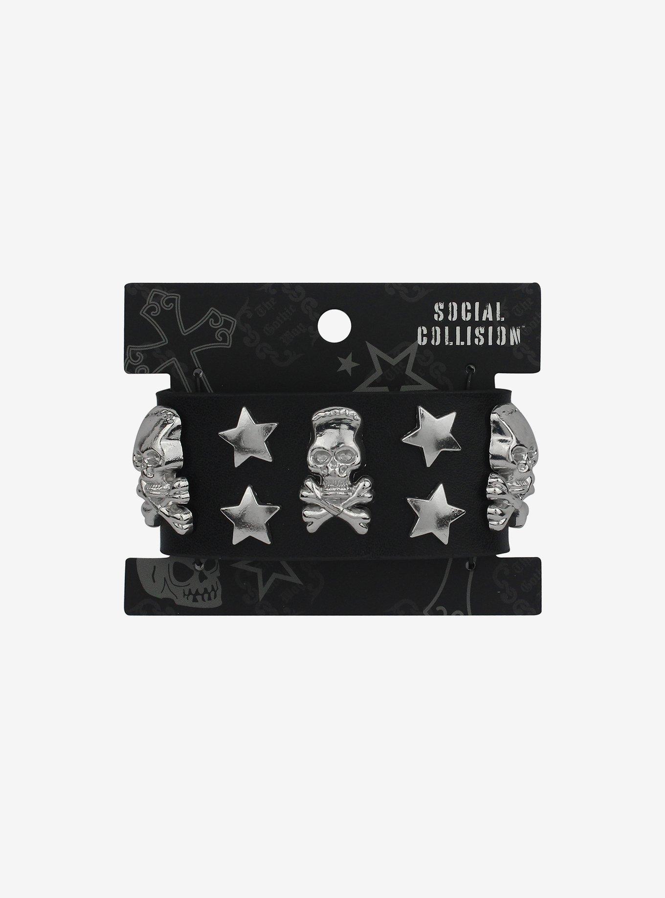 Social Collision® Skull & Crossbones Studded Cuff Bracelet, , hi-res