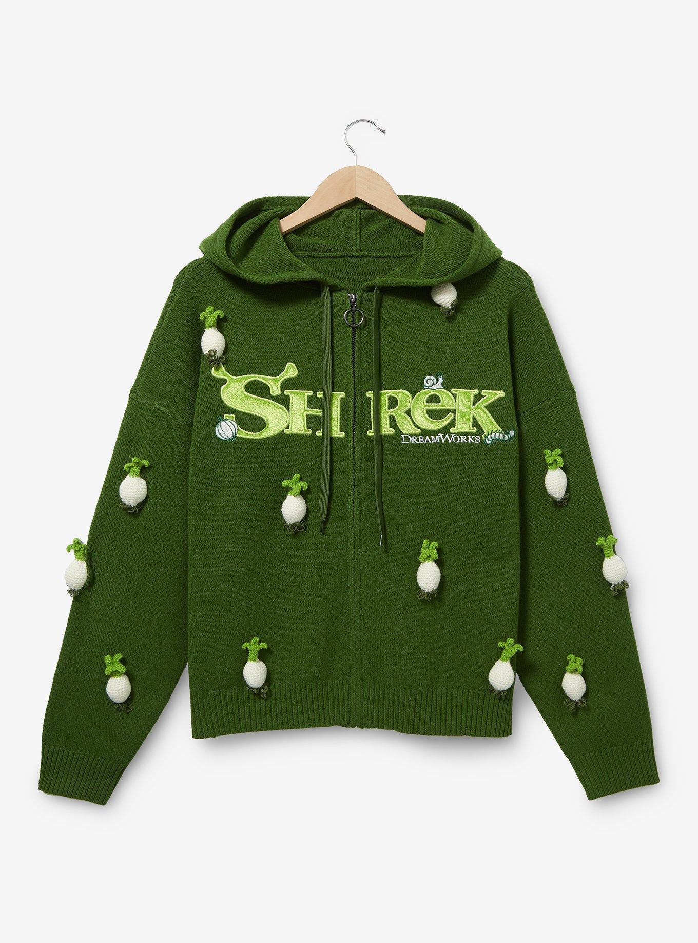 Shrek Logo Onion Knit Zippered Hoodie Plus Size, FOREST GREEN, hi-res