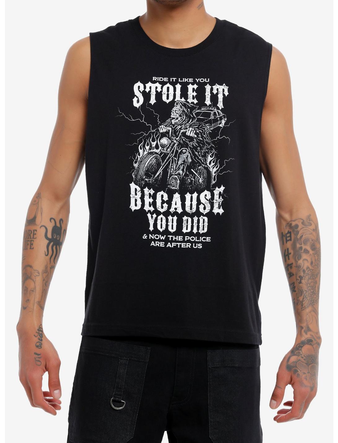 Ride It Like You Stole It Motorcycle Muscle Tank Top, BLACK, hi-res