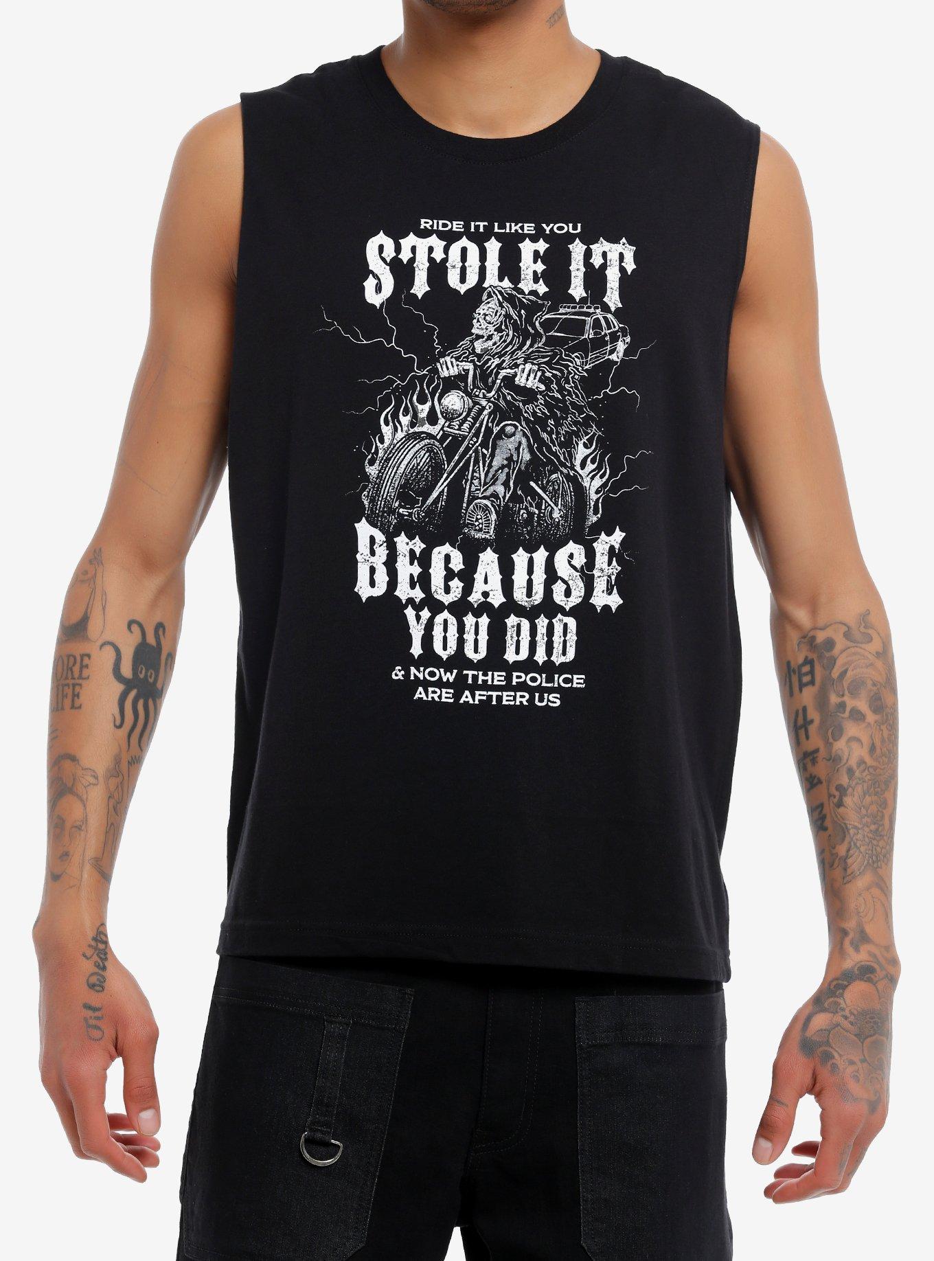 Ride It Like You Stole It Motorcycle Muscle Tank Top, BLACK, hi-res