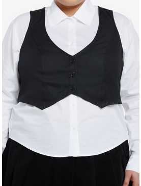Social Collision Black Vest Girls Woven Button-Up Twofer Plus Size, , hi-res