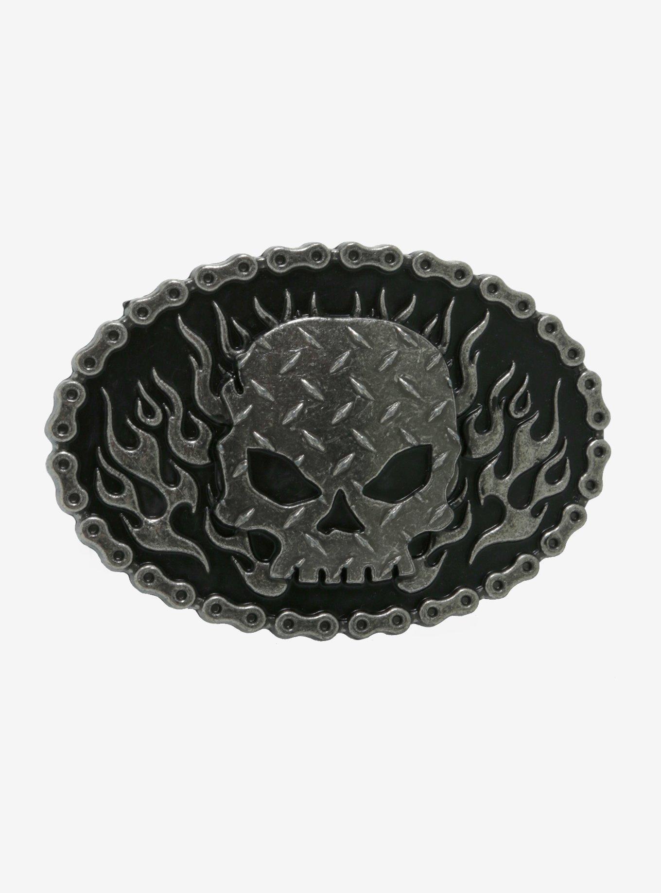 Flame Skull Single Belt Buckle, , hi-res