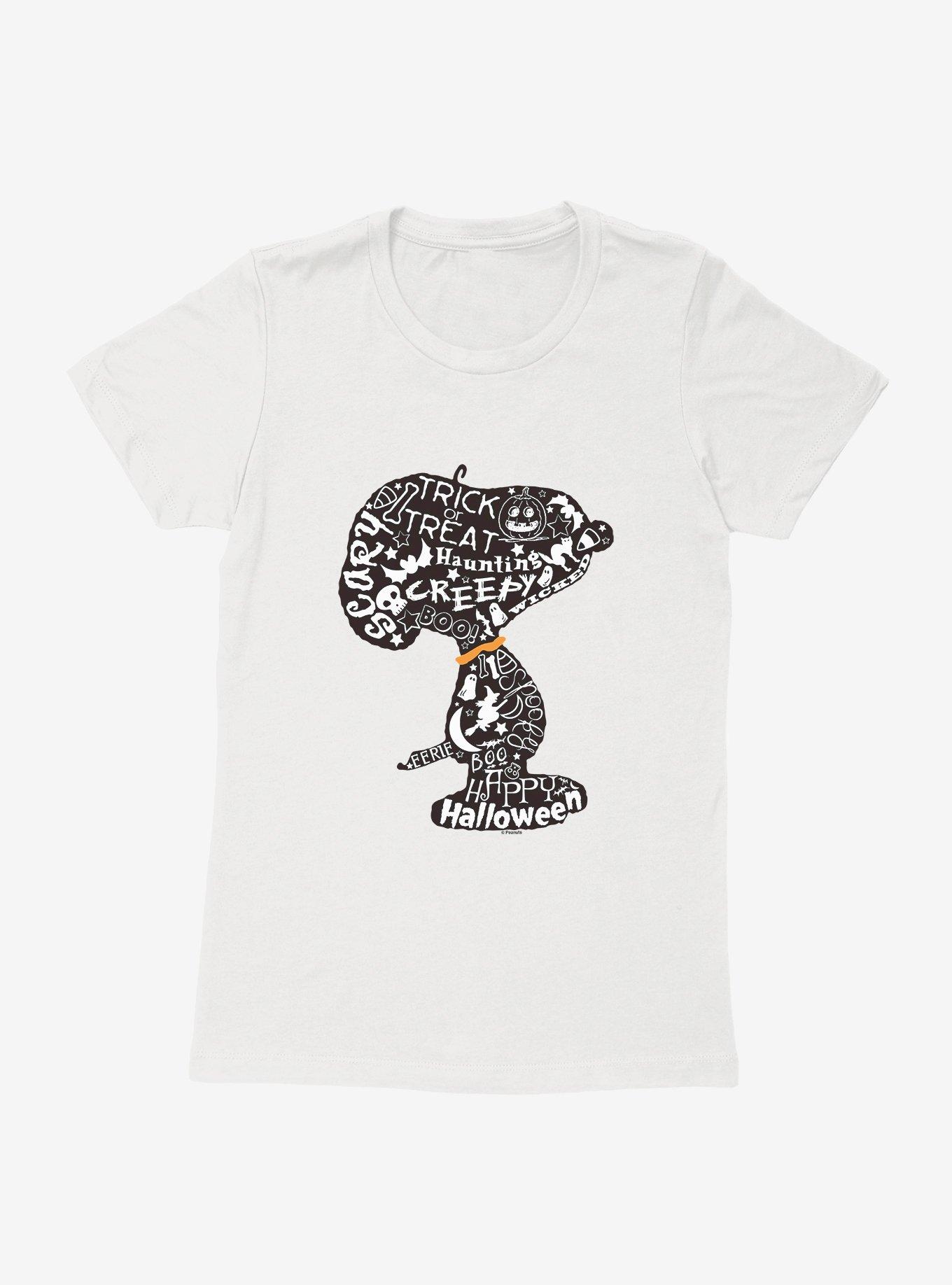 Peanuts Snoopy Halloween Word Cloud Womens T-Shirt, WHITE, hi-res