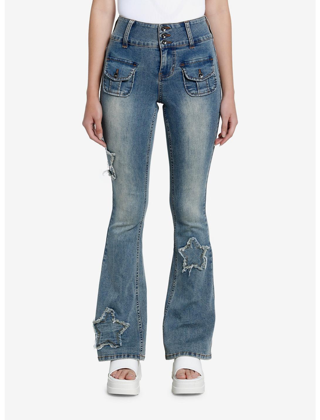 Sweet Society Star Low-Rise Flare Jeans, INDIGO, hi-res