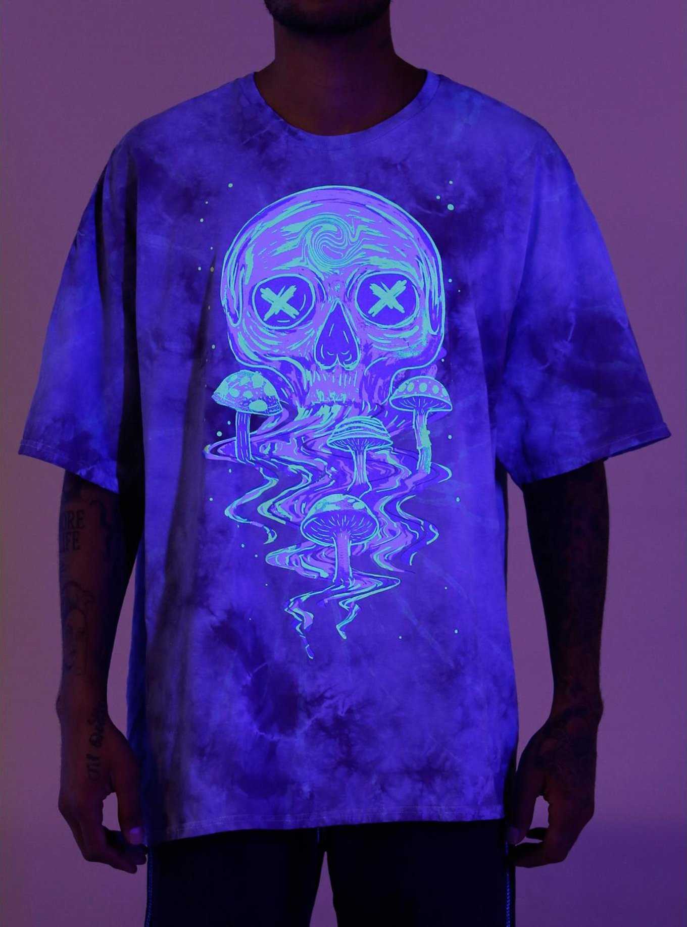 Social Collision® Skull Mushroom Black Light Glow Oversized T-Shirt, , hi-res