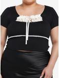 Thorn & Fable Black & Ivory Lace Girls Puff Sleeve Top Plus Size, CREAM, hi-res
