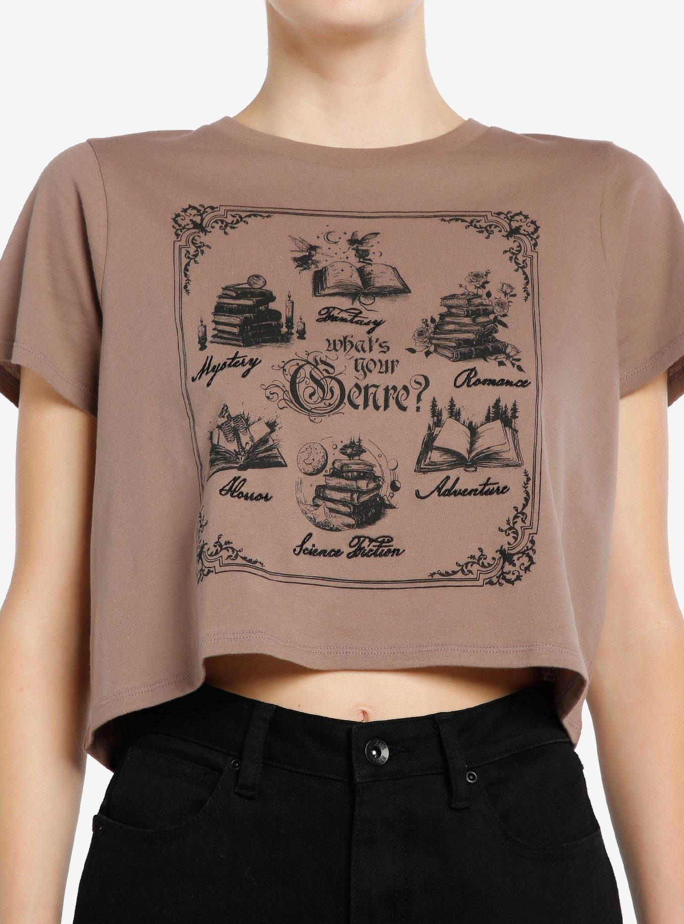 Thorn & Fable Book Genres Girls Crop T-Shirt, BLACK, hi-res