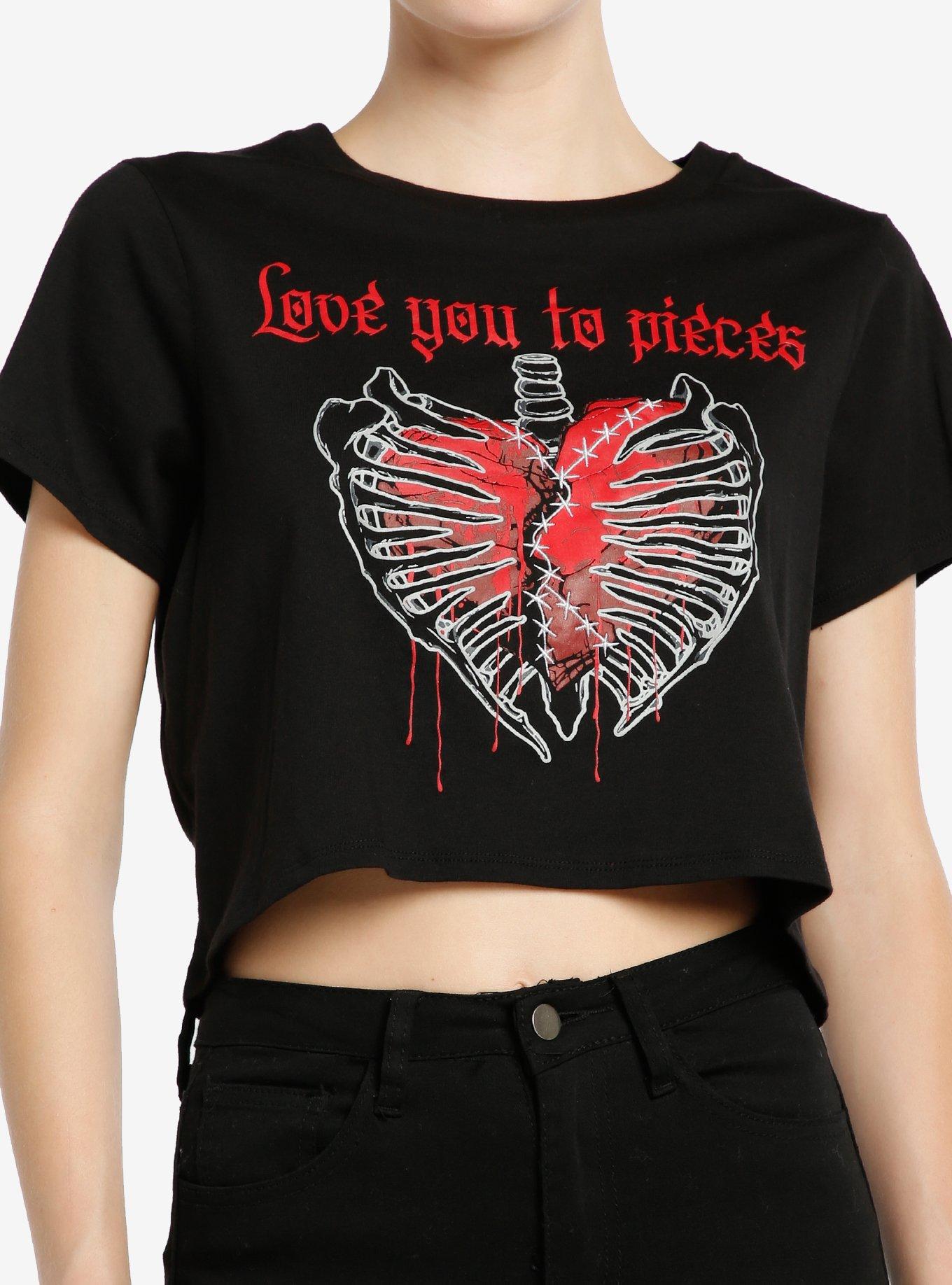 Social Collision Love You To Pieces Girls Crop T-Shirt, RED, hi-res