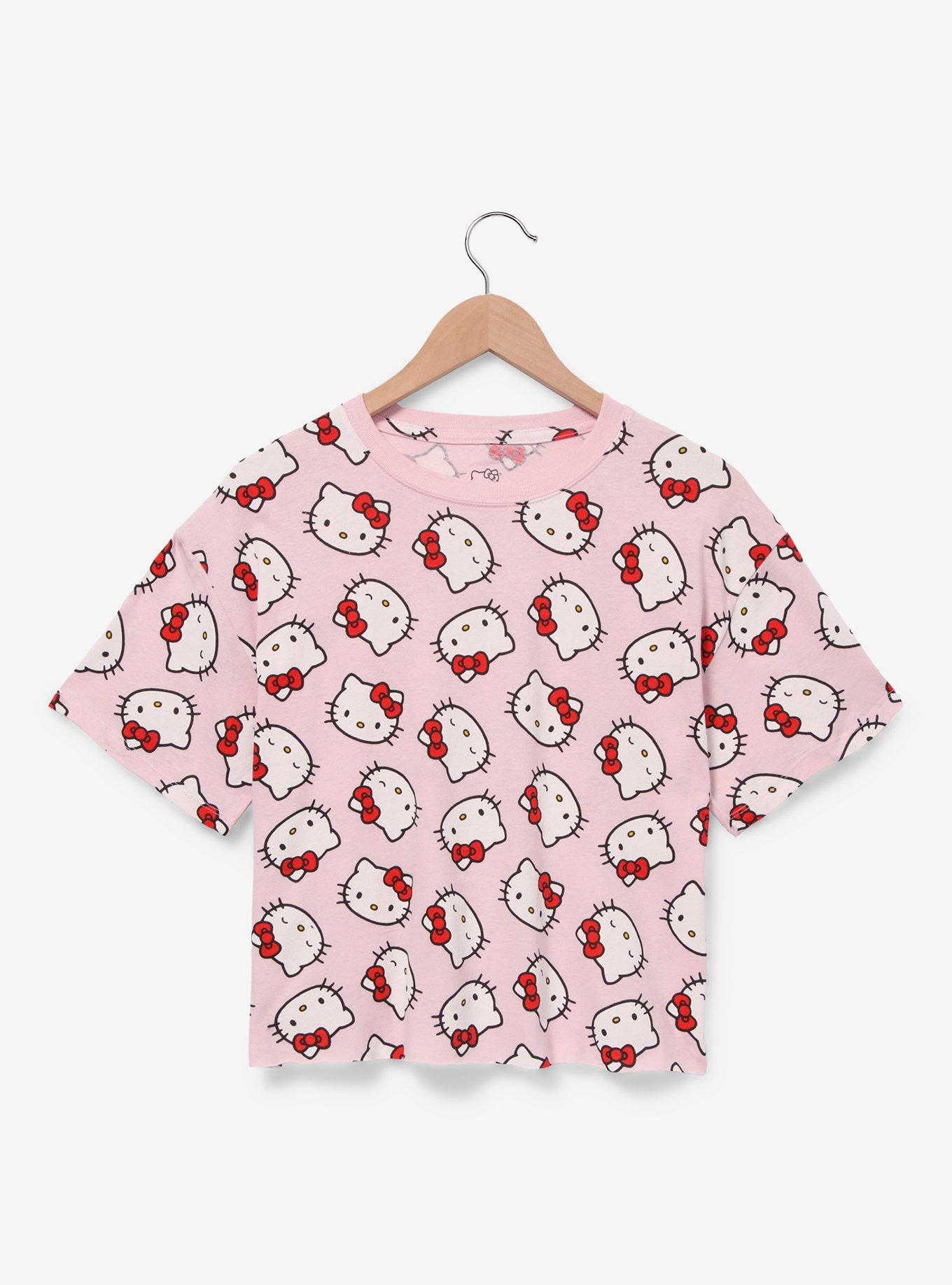 Sanrio Hello Kitty Faces Allover Print Women's Crop T-Shirt - BoxLunch Exclusive, LIGHT PINK, hi-res