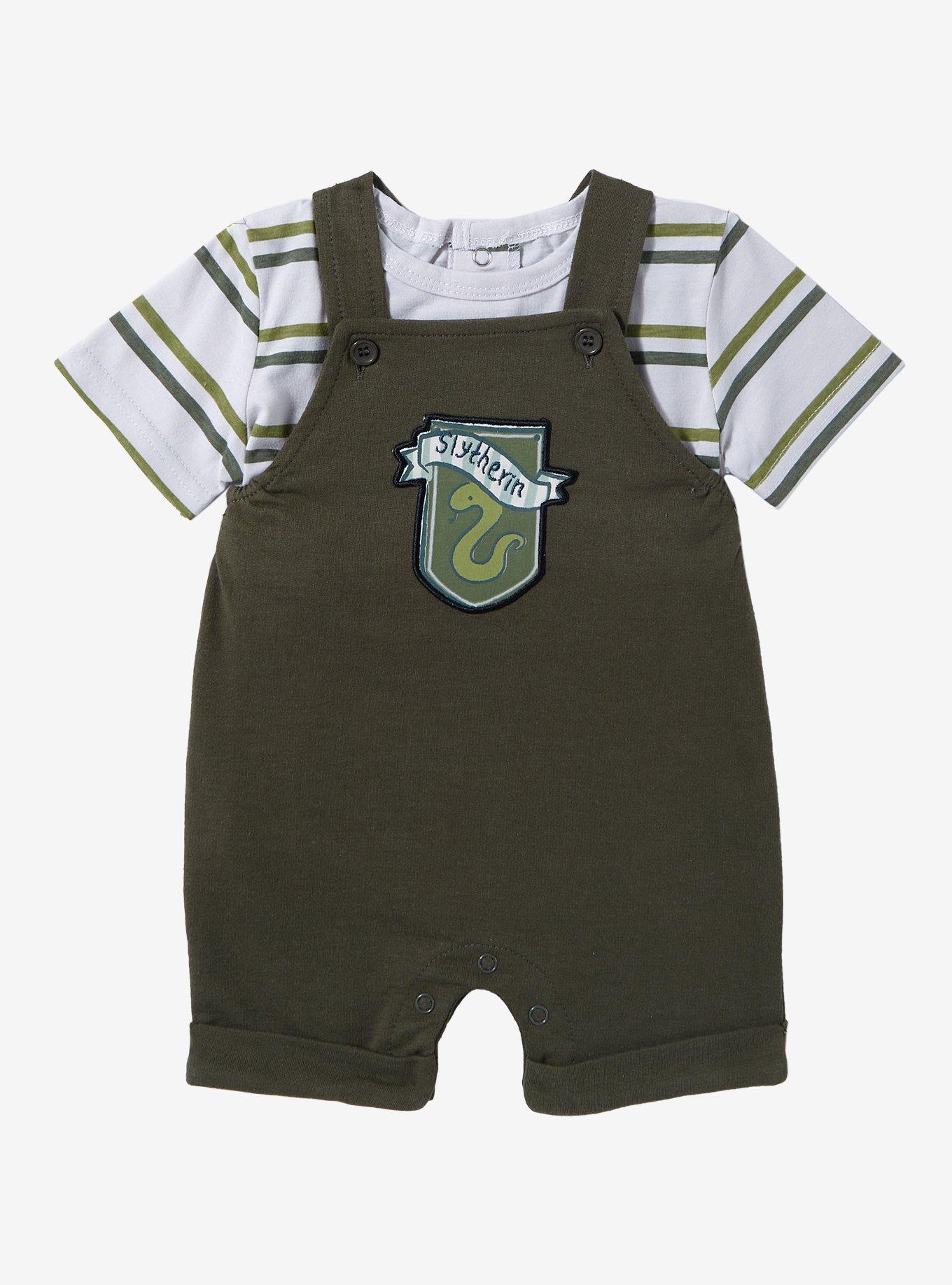 Harry Potter Slytherin Crest Infant Overall Set - BoxLunch Exclusive, STRIPE - GREEN, hi-res
